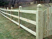 <b>3 Rail Ranch Rail Wood Fence with Mesh & Gate</b>